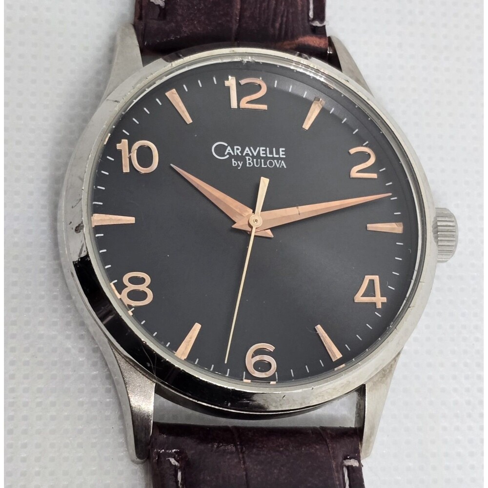 Men's Caravelle New York by Bulova Black Dial Brown Leather Strap Watch 13 - Picture 7 of 9
